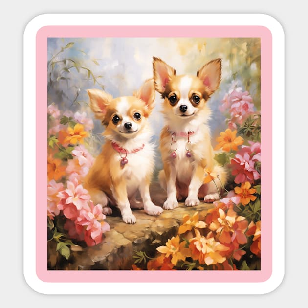 Chihuahuas in a Flower Garden (Watercolor) Sticker by Samuelsboro